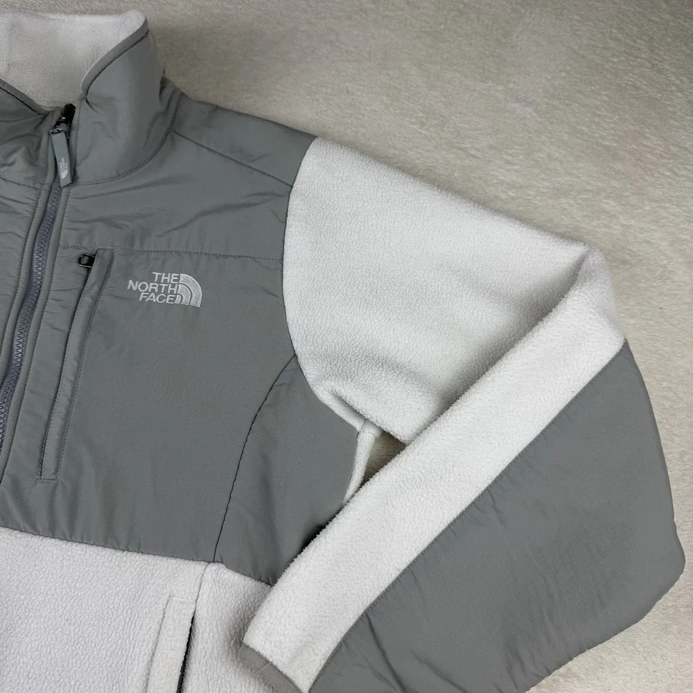 The North Face Denali Jacket Women Small‎ White Gray Polartec Fleece Full Zip